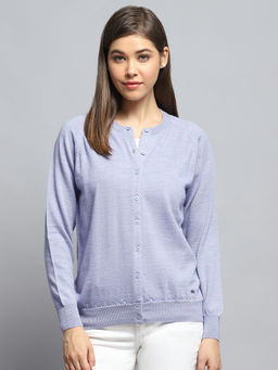 Monte Carlo - Women Solid Lavender Round Neck Cardigan