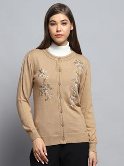 Monte Carlo - Women Embroidered Beige Cardigan