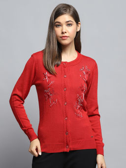 Monte Carlo - Women Embroidered Red Cardigan