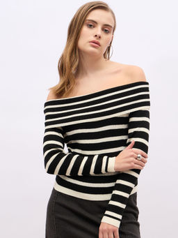 Styli - Women Black Regular Length Off Shoulder Sweater