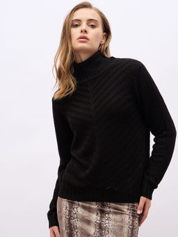 Styli - Women Black Regular Fit Long Sleeves Sweater