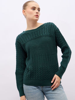 Styli - Women Green Regular Fit Texture Sweater