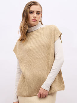 Styli - Women Beige Short Extended Sleeves Boxy Sweater
