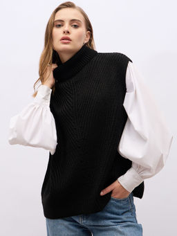 Styli - Women Black Turtle Neck Sleeveless Sweater