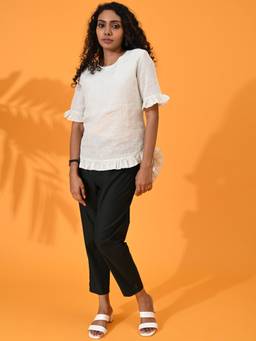 Maba India - White Linen High-Low Top