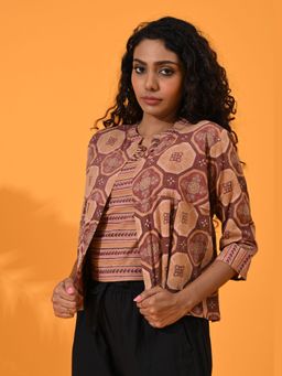 Maba India - Brown Block Print Top And Shrug