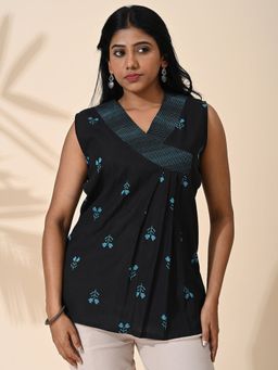 Maba India - Black Handwoven Thread Work Cotton Top
