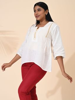 Maba India - White Linen Embroidered Top