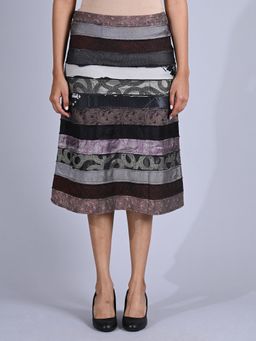 Maba India - Women Grey Silk Jacquard Upcycled A Line Skirt