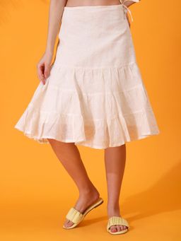 Maba India - Women White Layered Linen Skirt
