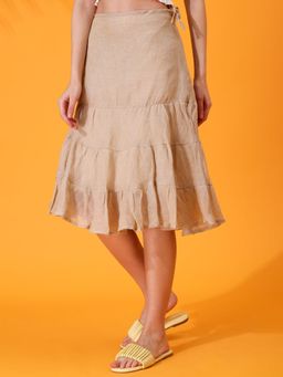 Maba India - Women Beige Layered Linen Skirt