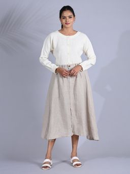 Maba India - Women Everyday Beige Cotton Linen Skirt