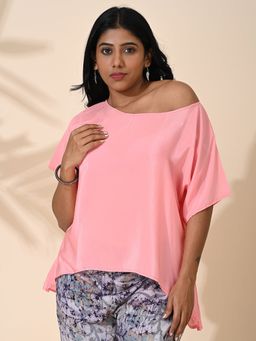 Maba India - Pink Silk Satin Boat Neck Top