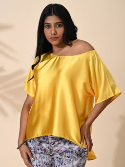 Maba India - Yellow Silk Satin Boat Neck Top