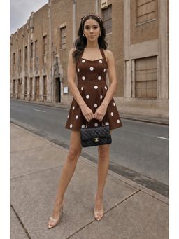 All Eyes On You - Espresso Brown Polka Halter Dress