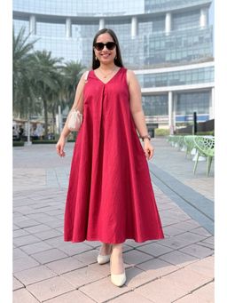 Studio Rabha - Cherry Crush Cotton Linen A-Line Dress