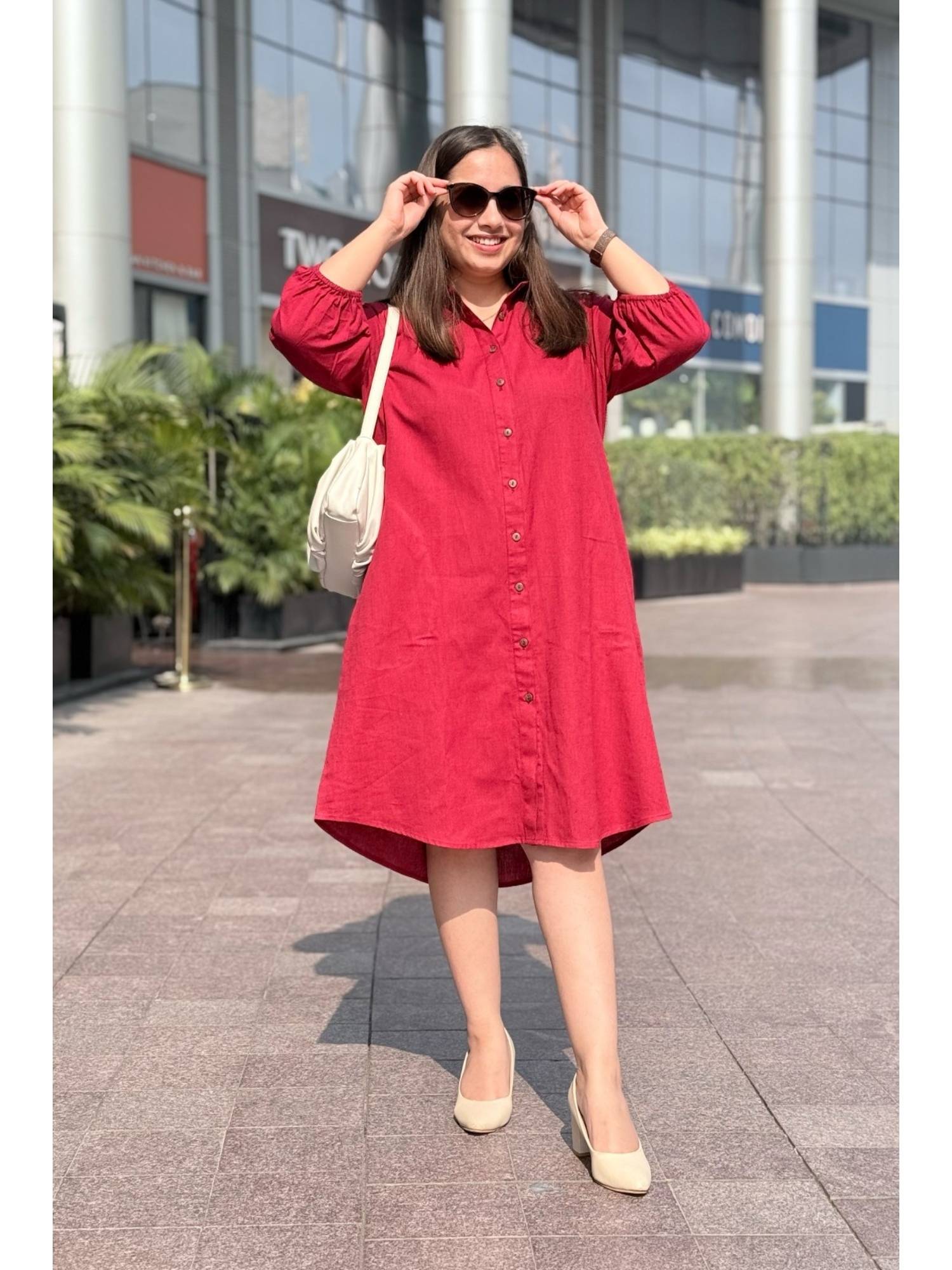 Buy Studio Rabha Cherry Crush Cotton Linen Shirt Dress (XS) Online