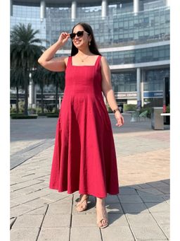 Studio Rabha - Cherry Crush Cotton Linen Square Neck Dress