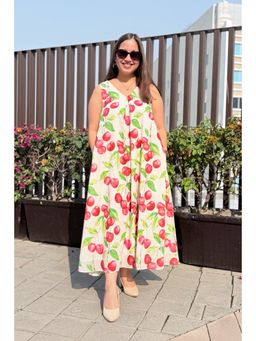 Studio Rabha - Cherry Blast Cotton Mul A-Line Midi Dress