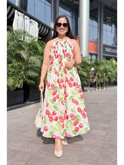 Studio Rabha - Cherry Blast Cotton Mul Round Neck Dress