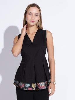Maba India - Black Pleated Kalamkari Top
