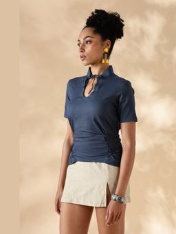 Maba India - Blue Stretch Khadi Style Fit Adjustable Top