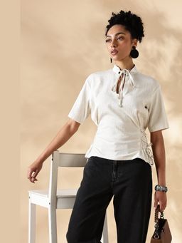 Maba India - Cream Stretch Khadi Style Fit Adjustable Top