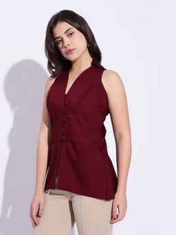Maba India - Maroon Pure Cotton Collared Vest