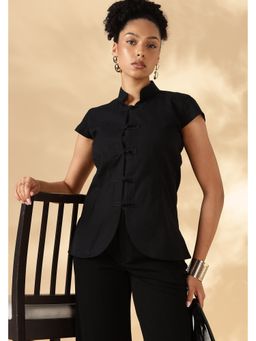 Maba India - Black Khadi Cotton Cheongsam Style Top