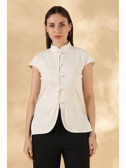 Maba India - Cream Stretch Khadi High Neck Top