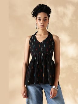 Maba India - Black Hand-Woven Ikkat Halter Neck Top