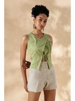 Maba India - Green Stretch Khadi Style Tie-Up Top