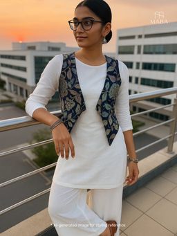 Maba India - Chanderi Hand Kalamkari Blue Coverup Cut Vests
