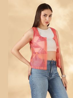 Maba India - Kota Doria Peach Cover Up Sheer Vest