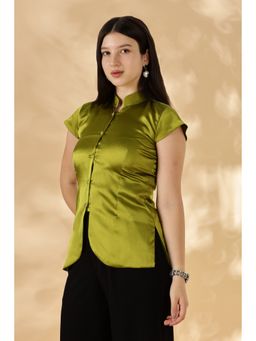 Maba India - Pure Silk Satin Green Cheongsam Style Top