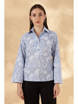 Maba India - Blue Paisley Print Loose Fit Cotton Top