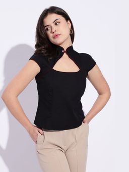Maba India - High Neck Fitted Cotton Black Top