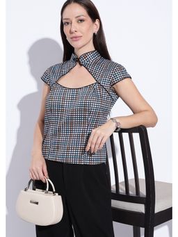 Maba India - Black Check Crossover High Neck Top