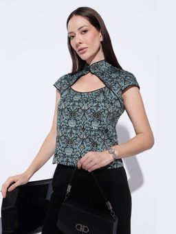 Maba India - Green Jade Vine High Neck Top