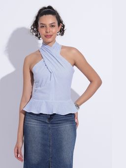 Maba India - Blue Striped Halter Scarf Cotton Top
