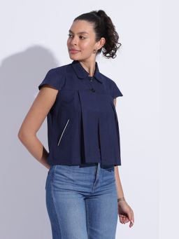Maba India - Navy Blue Cotton Linen Cap Sleeves Top