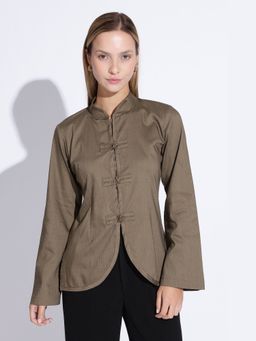 Maba India - Olive Mandrain Neck Cheongsam Top