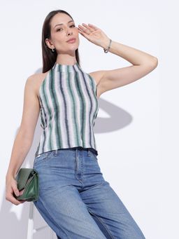 Maba India - Green Stripe Flow Halter Neck Top