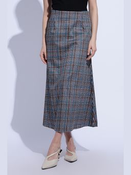 Maba India - Women Multi Colour Midnight Check Flow Skirt