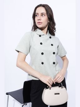 Maba India - Green Sage Double-Breasted Short Sleeve Top