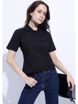 Maba India - Black Noir Double-Breasted Short Sleeve Top