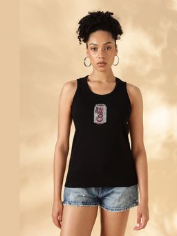 Maba India - Black Cola Hand Embroidered Cotton Tank Top