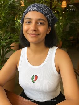 Maba India - White Chilli Hand Embroidered Cotton Tank Top