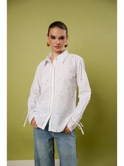Blanche by Rashika - White Whispering Bloom Embroidered Shirt