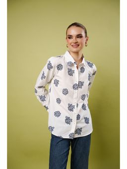 Blanche by Rashika - White Linear Floral Print Shirt